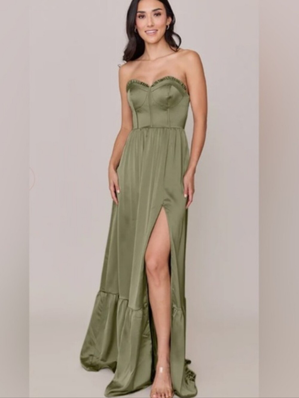 Revelry Womens Valentina Green Satin Bridesmaid Maxi Dress Removable Straps. 4 - Picture 2 of 9